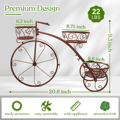 Sorbus Tricycle Plant Stand - Flower Pot Cart Holder - Ideal for Home, Garden, Patio - Great Gift for Plant Lovers, Housewarming, Mother’s Day - Parisian Style (Bronze)