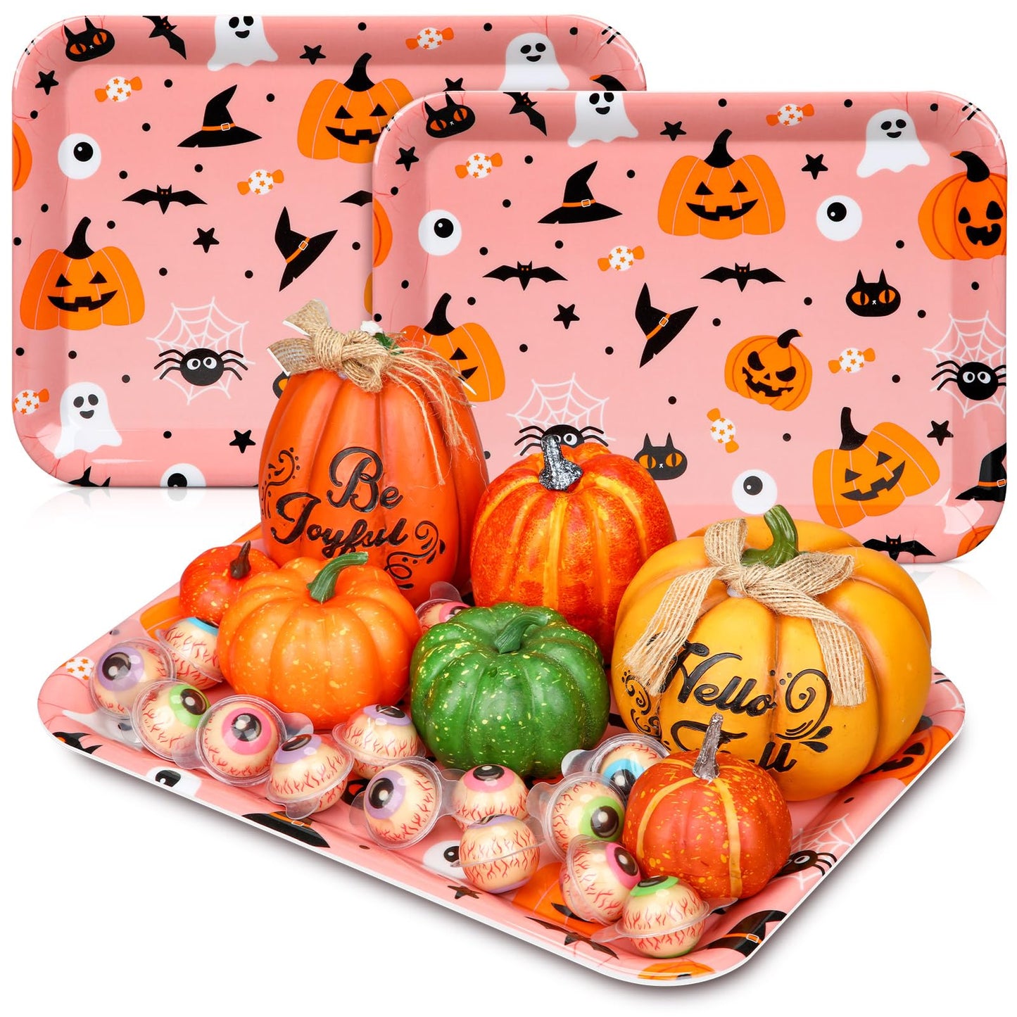 Jingmore 3 Pack Halloween Serving Trays 13 x 10 Inch Reusable Serving Platter Food Tray Halloween Snack Tray Pumpkin Spider Serving Tray Cute Birthday Party Supplies