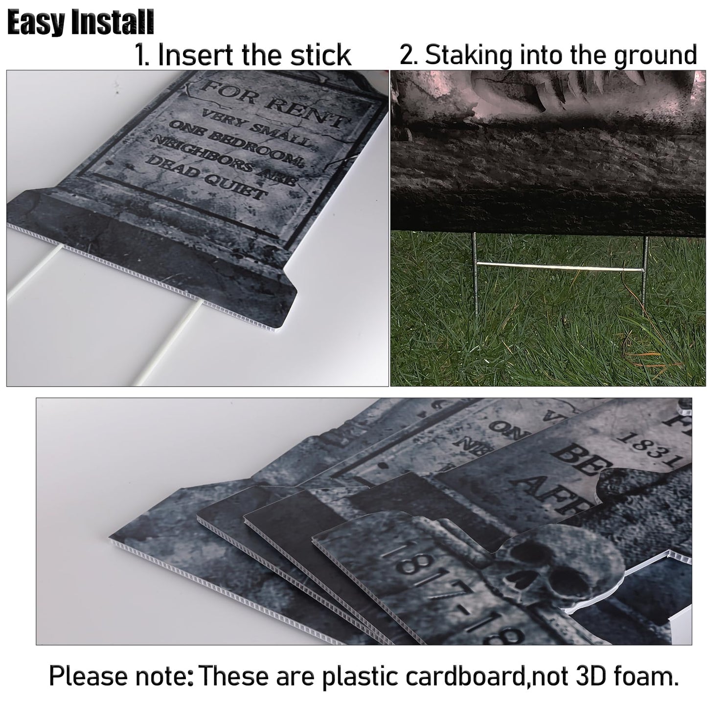 ontigola 16 Inch Halloween Graveyard Tombstones Prop Yard Stakes Signs 6 Styles Outdoor Headstones for Cemetery Halloween RIP Graveyard Tombstones Outdoor Props Yard Decorations with Stakes