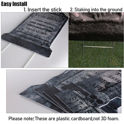 ontigola 16 Inch Halloween Graveyard Tombstones Prop Yard Stakes Signs 6 Styles Outdoor Headstones for Cemetery Halloween RIP Graveyard Tombstones Outdoor Props Yard Decorations with Stakes
