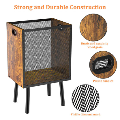 Yuyetuyo 4.5 Gallon Office Trash Can for Near Desk, Wood Bedroom Trashcan Rectangular Wastebasket with Mesh - Handles - Leg, Small Garbage Can Trash Bin for Office Bedroom Living Room Bathroom Dorm
