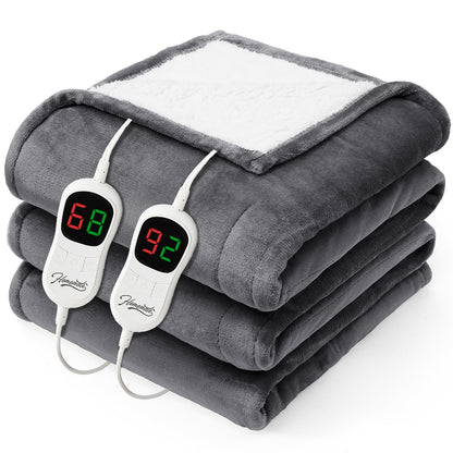 Homemate Electric Heated Blanket Twin - 62"x84" Heating Bed Blankets Throw with 10 Heating Levels 8 Hours Auto Off Fast Heating Over-Heated Protection Ultra Soft Warm Flannel ETL Certified Grey
