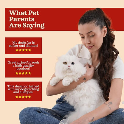 Hypoallergenic Sensitive Dog Shampoo - Dog & Cat Oatmeal, Collagen Infused & Best Vanilla Scent - Vegan, Anti-Itch Formula for Itchy, Dry Skin, Cruelty Free Pet Shampoo – Natural Grooming for Pets