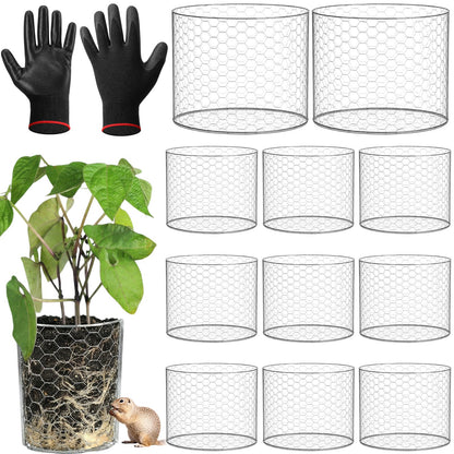 Yaocom 12 Pcs 1 Gallon Heavy Duty Gopher Wire Baskets Stainless Steel Hexagonal Galvanized Mesh Cages Gopher and Vole Wire Basket for Shrubs Vines Bushes Plant Root Protection