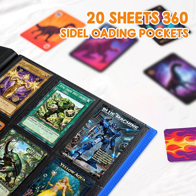 Trading Card Binder 9 Pocket, 360 Card Waterproof Folder with Side Loading Sleeves, Sturdy Card Collection Album for MTG, TCG, Game Cards & Sports Cards (1, Dark Blue)