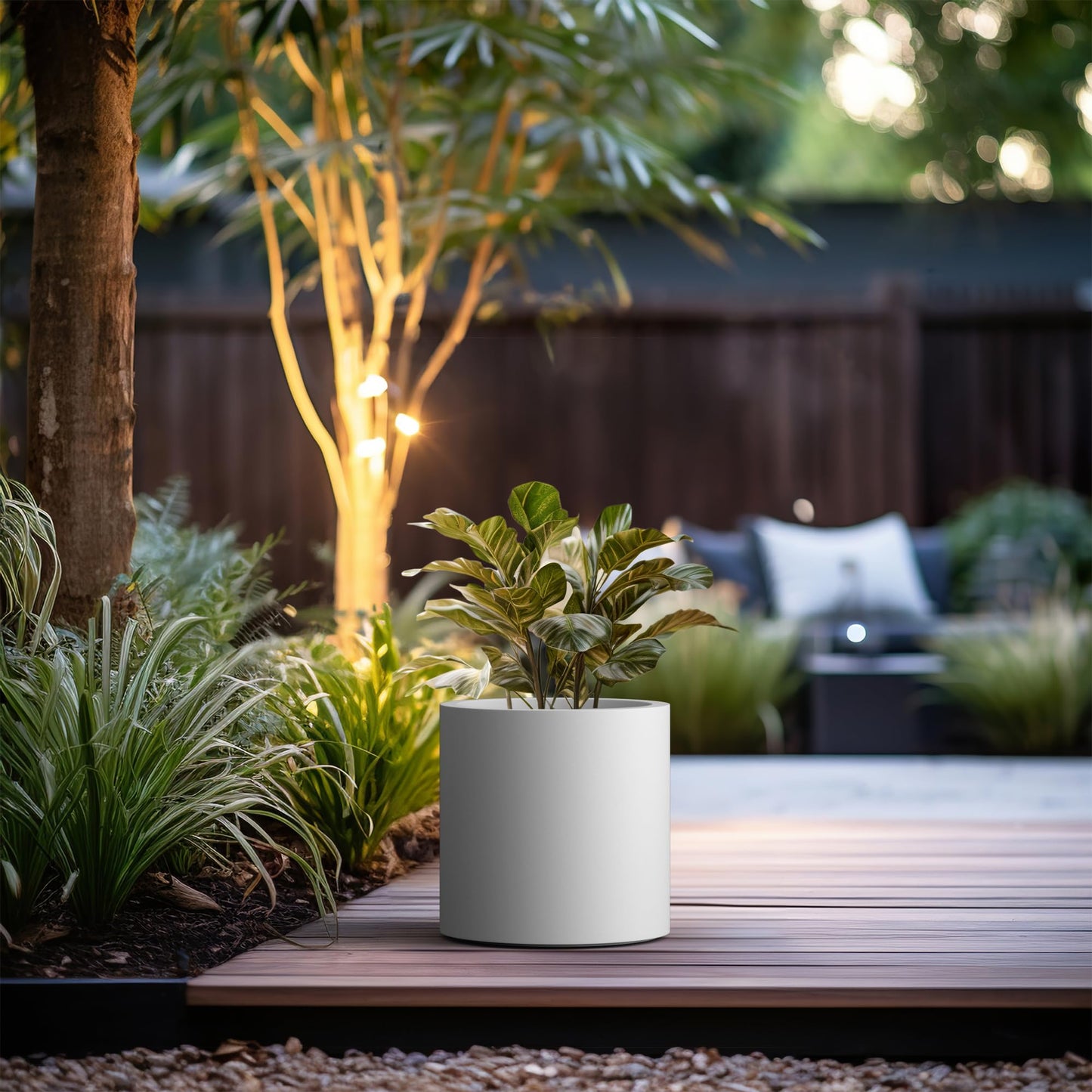Kante 12.6" Dia Round Concrete Planter, Modern Style Large Cylindrical Plant Pot with Drainage Hole and Rubber Plug for Indoor Outdoor Patio, Pure White