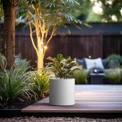 Kante 12.6" Dia Round Concrete Planter, Modern Style Large Cylindrical Plant Pot with Drainage Hole and Rubber Plug for Indoor Outdoor Patio, Pure White