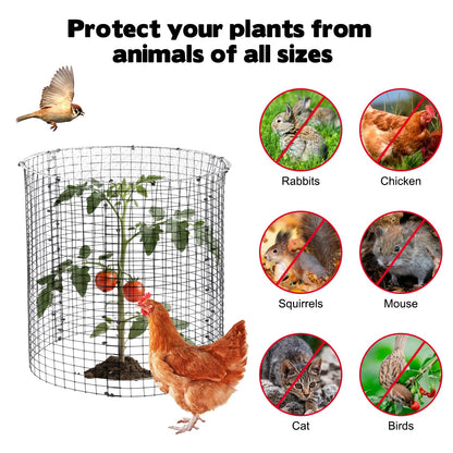 12 Sets of 16'' x 12'' Garden Plant Protectors from Animals With Detachable Covers ,36Pcs Metal Wire Protectors With Cover for Plants , Metal Plant Cage Chicken Wire Cloche with Stakes & Nylon Ties