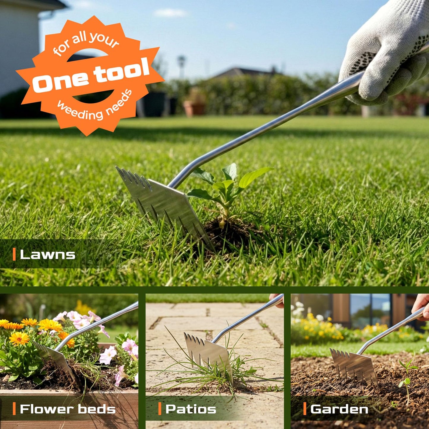 LOOHOI Garden Hand Weeder Tool, Heavy-Duty Stainless Steel Weeding Tool for Deep Root Removal, Portable Garden Weed Removal Tool for Lawn, Flower Beds & Yard