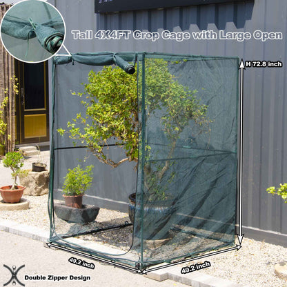 Portable 4'x4' Large 6FT Tall Plant Netting Cover Crop Cages Pest Guard Cover for Vegetables and Fruits Plant Durable Gardening Net with 4 Stakes