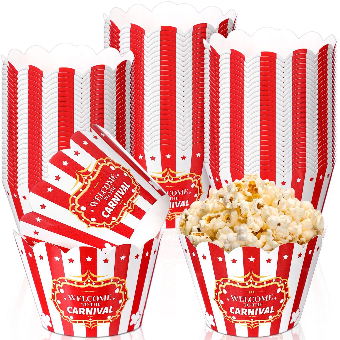 Epakh 100 Pcs Carnival Cupcake Wrappers Red White Striped Baking Cups Wrapper Circus Supplies Popcorn Decorations for Movie Night Carnival Party Birthday Circus Theme Decoration Popcorn Party Favors