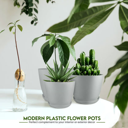 Utopia Home - Plant Pots Indoor with Drainage - 7/6.6/6/5.3/4.8 Inches Home Decor Flower Pots - Pack of 10 Plastic Planters for Indoor Plants, Cactus, Succulents Pot - Grey