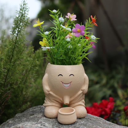 Dolkgy Cute Head Planter, Face Plant Pot Fun Head Vase for Plants for Indoor Outdoor Décor, Unique Cactus Office Flower Pots