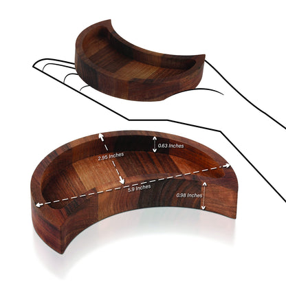 Curawood Crescent Moon Tray - Showcase Your Gems, Healing Stones & Treasures - 6"x3" Wooden Crystal Display Tray, Crystal Holder for Stones Display Shelf, Gemstone Rock Holder Charging Bowl, Walnut, S