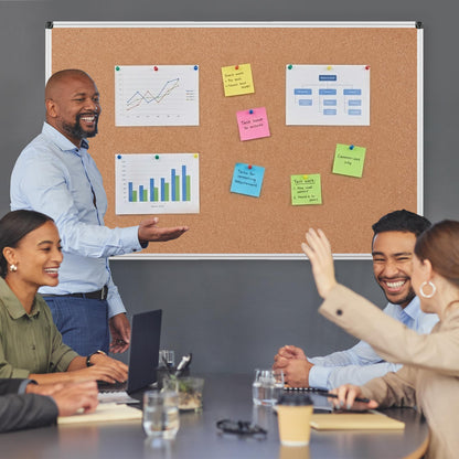 Board2by Large Cork Bulletin Board 60" X 36", Silver Aluminum Framed Corkboard for Wall, Wall Mounted Notice Pin Board with Push Pins for School, Home & Office - 5' x3' Corkboard