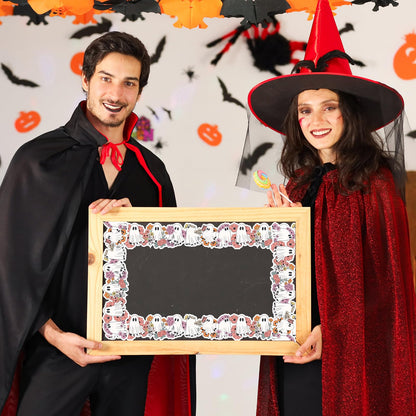 Whaline 65Ft Halloween Bulletin Board Border Cute Floral Ghost Die Cut Trim Border Roll for Home Party Classroom Chalkboard Decoration