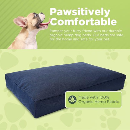 Small - 30 x 20 x 4 - Cranberry Premium Organic Hemp Dog Bed - Organic Latex Fill - Removeable Cover