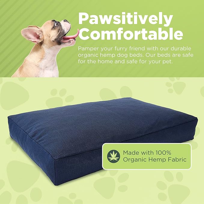 X-Small -24 x 18 x 4 - Natural Premium Organic Hemp Dog Bed - CertiPUR Fill - Removeable Cover