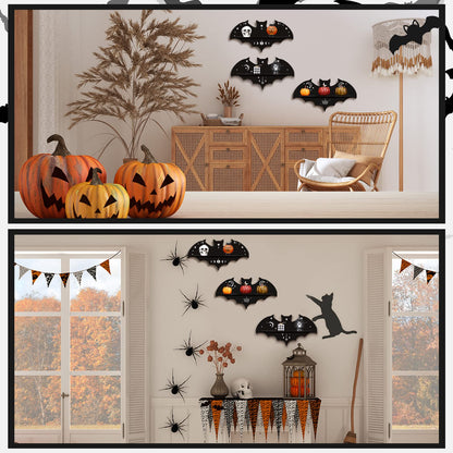 Geetery 3 Pcs Bat Floating Wall Shelf Black Gothic Wall Shelves Decor 15.74 Inch with Hooks for Halloween Party Living Room Bedroom Kitchen Bathroom
