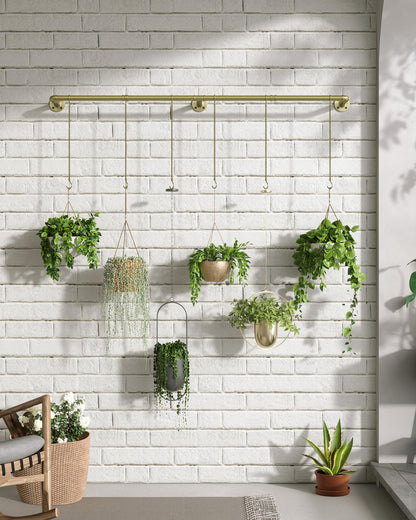 SOFITORG Plant Haning Rod, Hanging Planters for Indoor Plants with 6 Chains, Wall Plant Hanging Bar for Window Celling, 65.7 Inch, Metal Gold, Pots Not Included