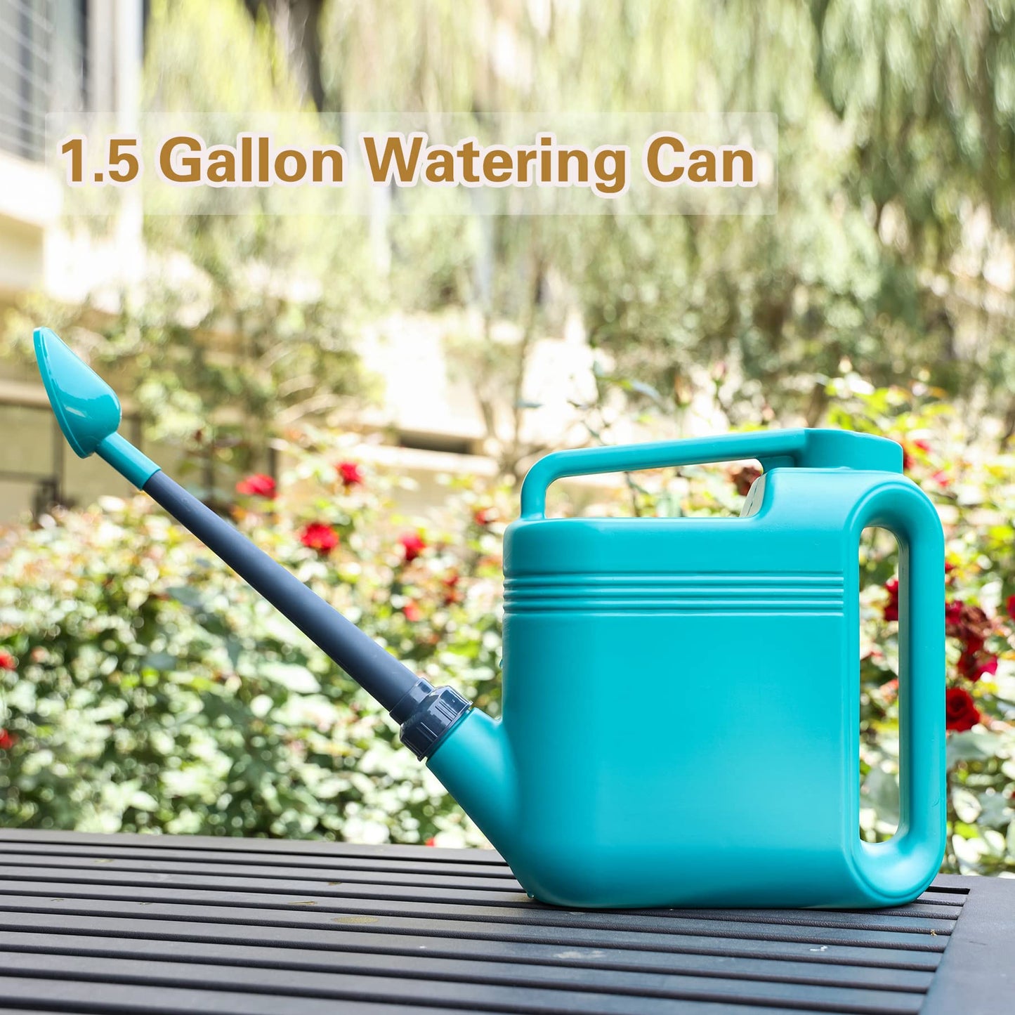 1.5 Gallon Watering Can for Outdoor & Indoor Plants, Large Garden Watering Pot with Lightweight and 5.5L Capacity, Plastic Watering Can with Long Spout and Metal Removable Sprinkler Head - Aquamarine