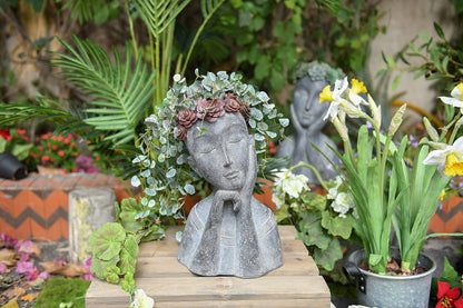 Newman House Studio Head Planter Girl Sculpture Large Face Flower Pot Succulents Cactus Pot for Home Garden Decor, Set of 2