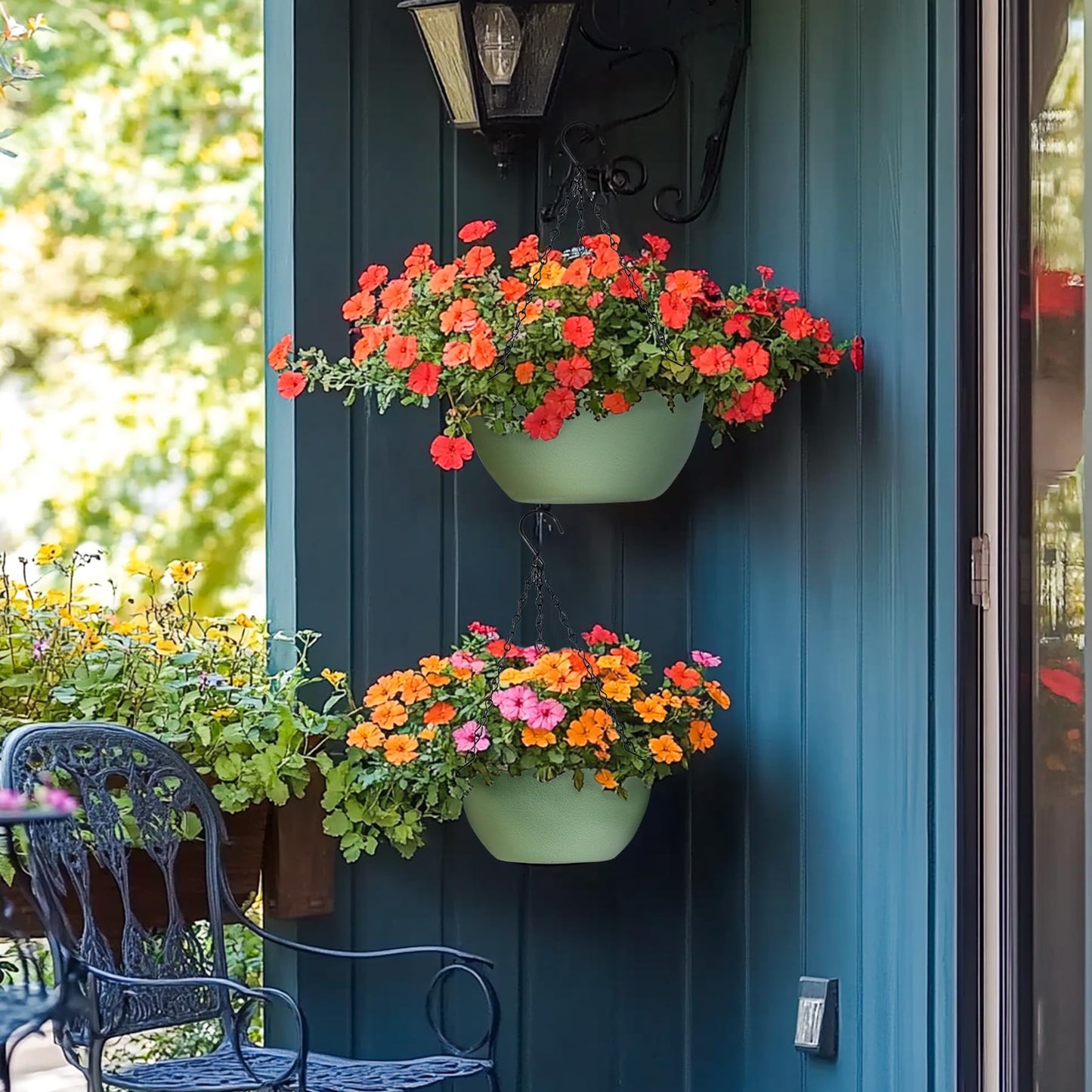 T4U 8 Inch Hanging Planter for Indoor Plants, 2 Pack Small Pots with Drainage Holes, Flower Basket Plant Holder for Home, Green