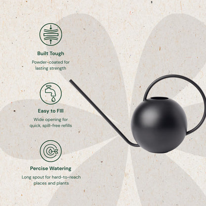Bloem Fresca 2.5L Watering Can, Black Powder Coated with Novelty Handle and Long Sleek Spout