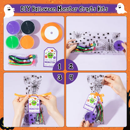 Haooryx Halloween Air Dry Clay Craft Kit - 16 Packs Cute Monster Pumpkin DIY Magnet Keychain Ornament Art Craft Bulk with Gift Bag for Classroom Exchange Gift Student Reward Halloween Party Favors