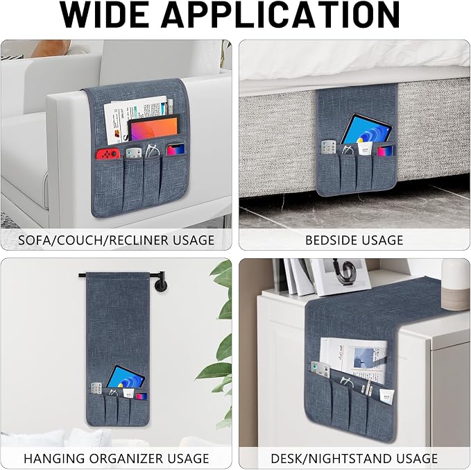 Couch Armrest Remote Control Holder, Couch Caddy Gifts for Seniors Bed Caddy Tv Remote Holder with 5 Pockets for Key Glasses Phone Magazine Holders