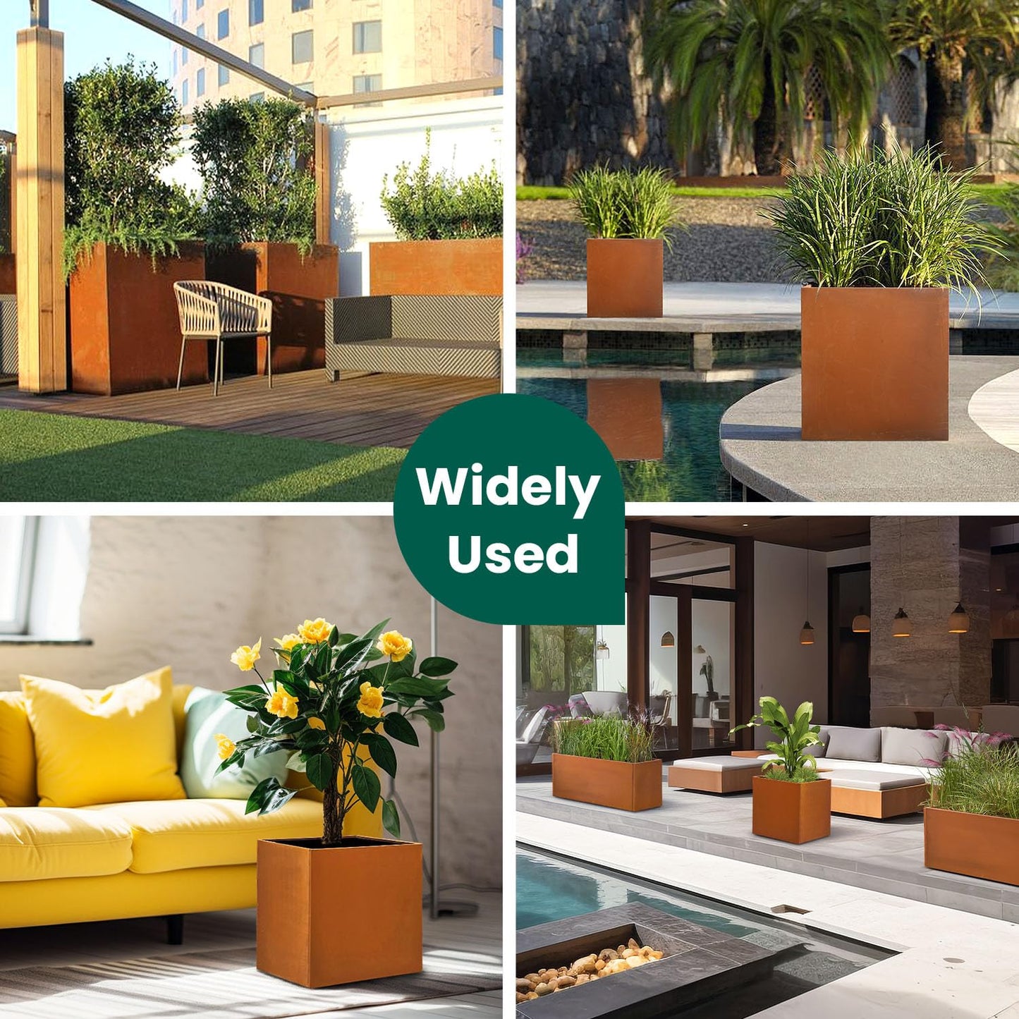 GZGNEEVL Corten Steel Planter Box Metal Outdoor Large Rectangular 17" L x 17" W x 18" H Rustic Durable Antique Detached for Commercial Residential Patio and Backyard