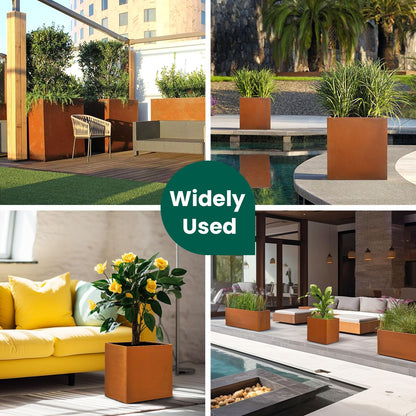 GZGNEEVL Corten Steel Planter Box Metal Outdoor Large Rectangular 17" L x 17" W x 18" H Rustic Durable Antique Detached for Commercial Residential Patio and Backyard