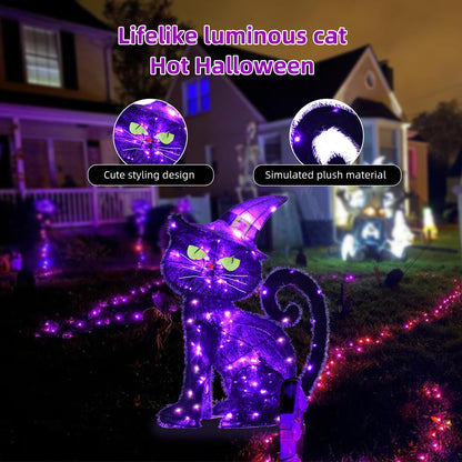 Halloween Decorations Outside Witch Cat - HOYECHI Outdoor Halloween Decor Lighted Black Cat 2ft, Light Up Cat with 85 Led Lights, Ground Stakes, for Front Yard Porch Gardens Lawns Party