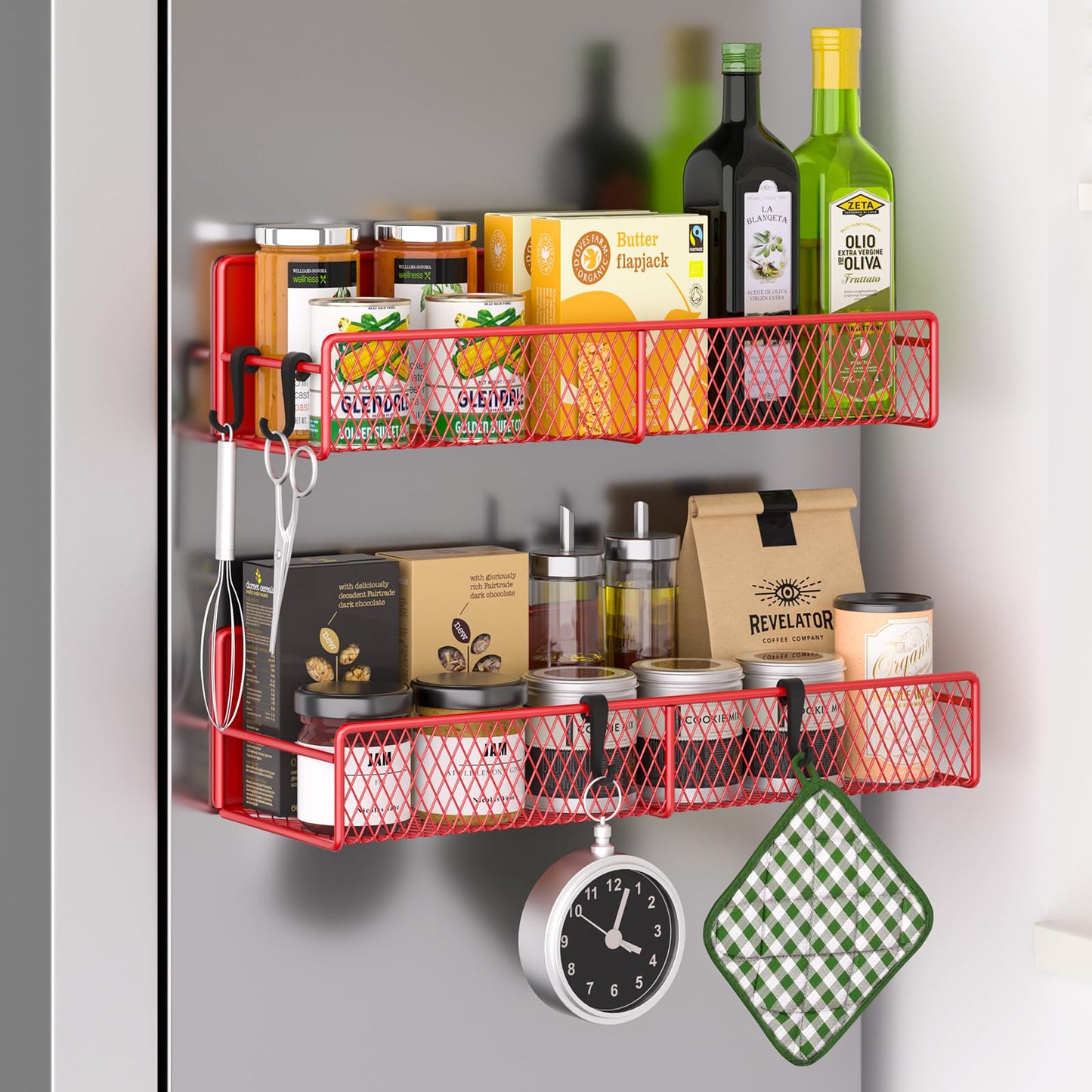 Magnetic Spice Rack for Refrigerator, 6 Pack 100% Metal Strong Magnet Shelf, Space Saving Spice Organizer, Home Kitchen Laundry Room Storage Organization W/ Paper Towel Holder, Utensils Racks (Grey)