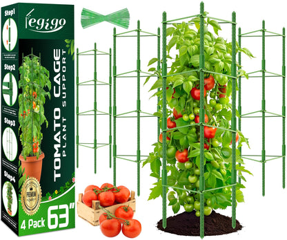 Legigo 4-Pack Tomato Cage for Garden Plant Support- Up to 63inch Garden Stakes Tomato Cage, Tomato Trellis for Potted Plants, Tomato Cages Plant Stakes for Climbing Vegetables Plants Flowers