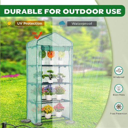 Idzo Mini Greenhouse for Indoor Outdoor, Small Plastic Plant Green House 4-Tier Rack Stand Portable Greenhouses with Durable PE Cover for Seedling