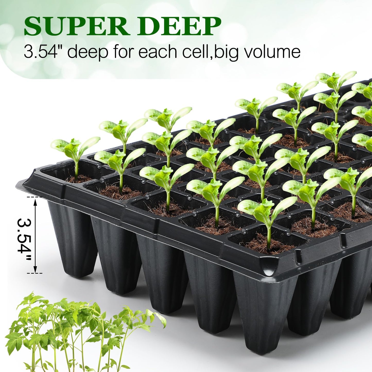 Vesici 20 Pcs 50 Cell Deep Root Seed Starting Trays 3.54" Depth Seedling Plastic Nursery Trays Bulk Thick Plastic Starter Cups for Plants with 120 Labels 2 Plant Tool Germination Gardener Supply