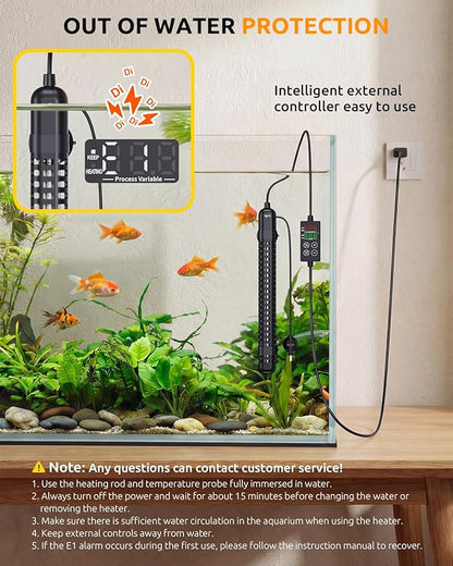 SEAOURA Aquarium Heater, 300W Fish Tank Heater for 40-60 Gallon, Small Submersible Turtle Heater with Adjustable Over-Temperature Protection, Intelligent Controller Auto Power-Off