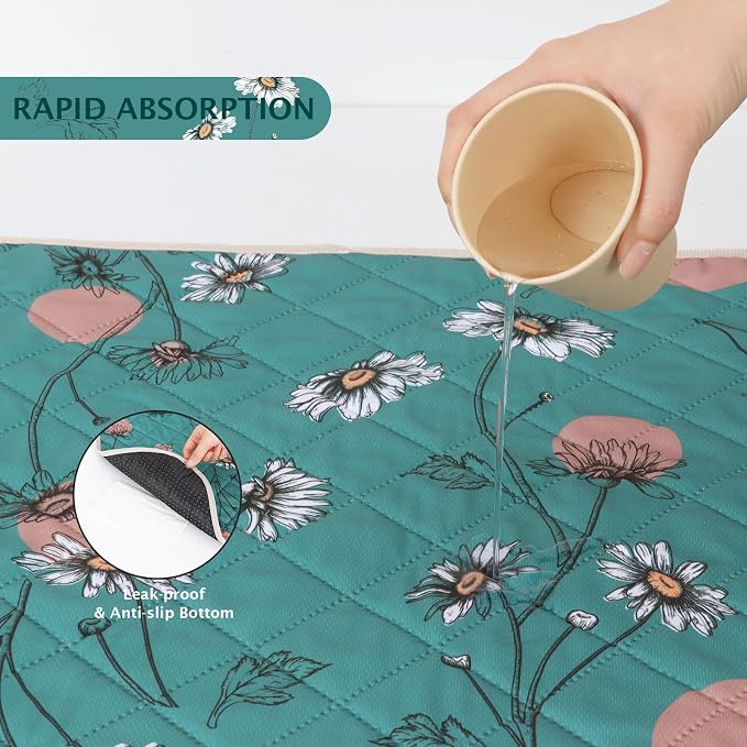 IEUUMLER Washable Pee Pads for Dogs, 2 Pack Non-Slip & Waterproof Pack Whelping Pad, Reusable Washable Puppy Potty Training Pad with Fast Absorbent for Playpen EU007 (Teal Daisy, 36"X41"-2pcs)