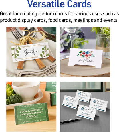 Avery Printable Place Cards with Sure Feed Technology, 1-7/16" x 3-3/4", Textured Ivory, 150 Blank Tent Cards for Laser or Inkjet Printers (5012)