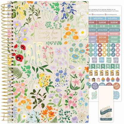 bloom daily planners 2025-2026 Academic Year Pocket Planner (July 2025 - July 2026) - 4” x 6” MINI Weekly Monthly Agenda Organizer & Calendar Book - Garden Party, Beige