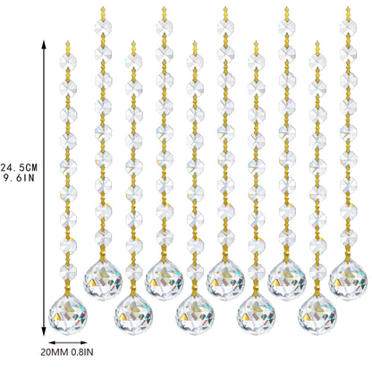 10pcs Crystal Garland Strands Hanging Glass Chandelier Beads Chains Glass 20mm Balls Prisms with Beads Pendants Crystal Chandelier Parts Replacements Christmas Party Garden Decoration
