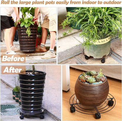 3 Packs Large Metal Plant Caddy with Wheels 13" Heavy-Duty Wrought Iron Rolling Plant Stands with Casters Plant Dolly Plant Roller Base for Indoor and Outdoor Plant Pot Movers Saucers White