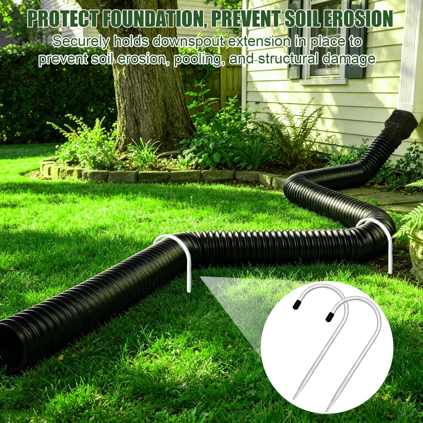 Chiliqi 4 Pack Rain Gutter Downspout Extension Fixing Pin, U-Shape Downspout Anchor Stake Fit 4" Round Downspout Extensions, Easy to Install for Efficient Rainwater Management (White-4 Pack)