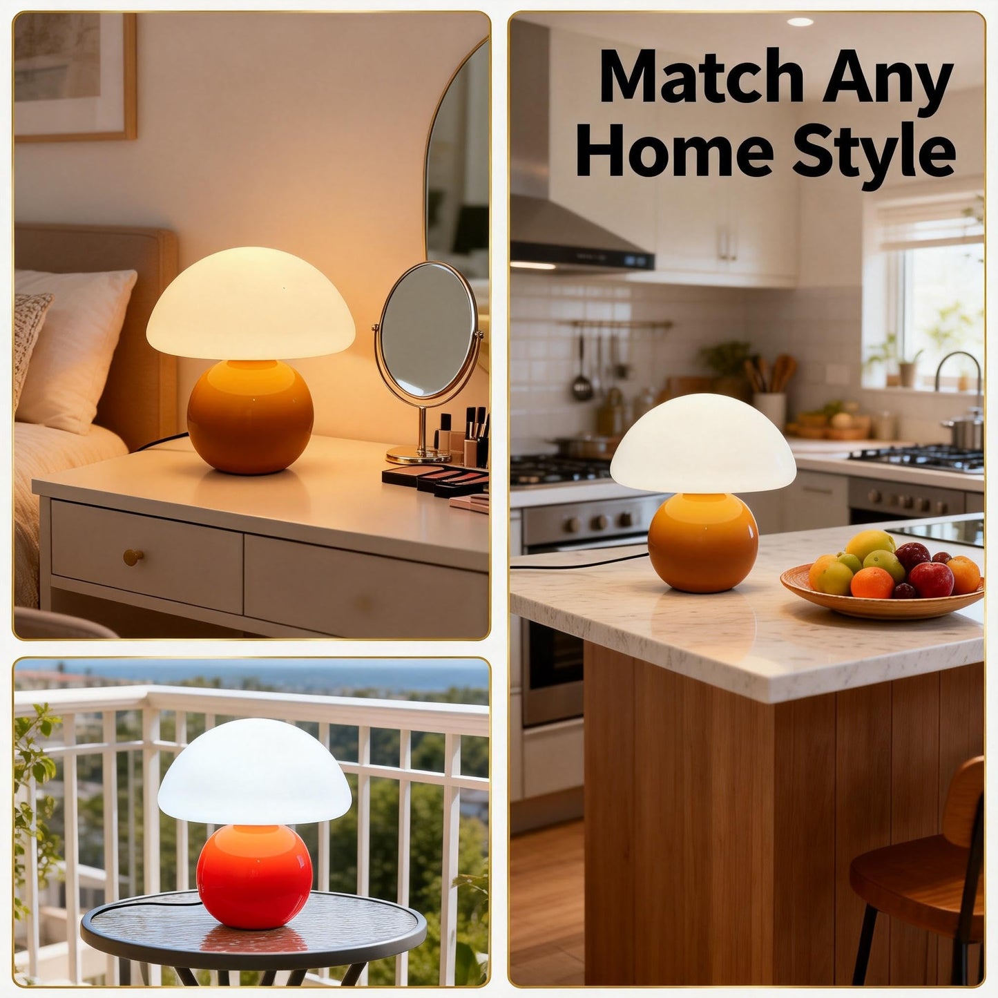 O-FarFarm 3-Way Dimmable Orange Mushroom Lamp - Plug Powered Small Desk Table Lamp with Dimmable Ambient, Night Light for Bedroom, Office,Nursery,Home Living Room Decor, Gift for Kids Teens & Adults