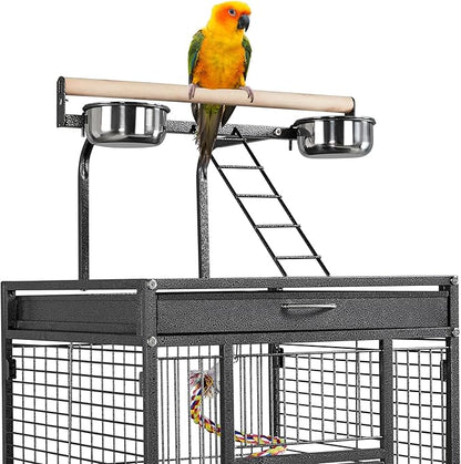 Topeakmart 61.5-inch Wrought Iron Selection Play Top Large Parrot Bird Cage, Black