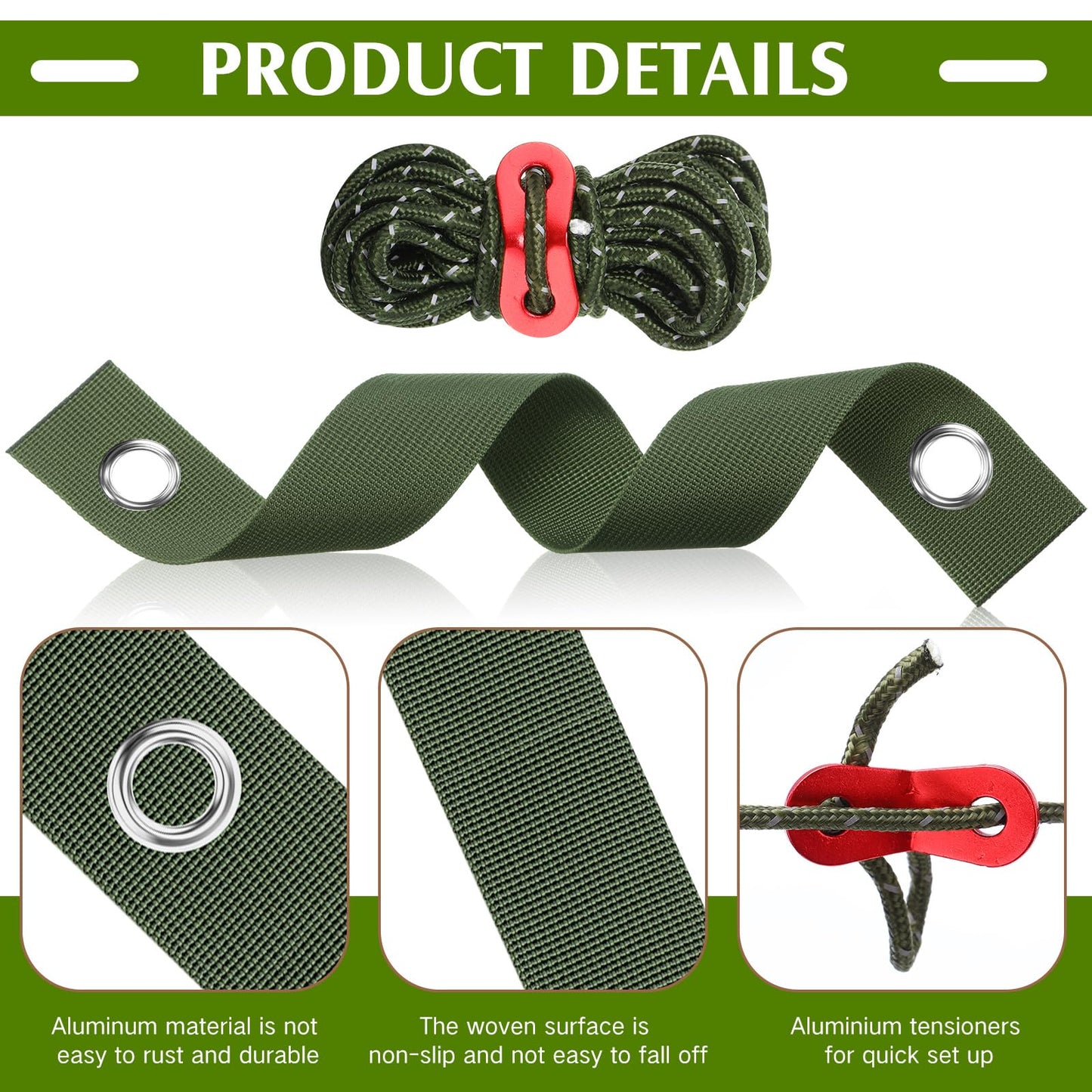 Sintuff 9 Set Heavy Duty Tree Stake Kit 15.75 Inches/ 40 cm Tree Straps for Staking and 13.12 ft/ 4 m Dock Lines Rope for Support Anchoring Home Leaning Plant Straightening Garden Tent (Army Green)