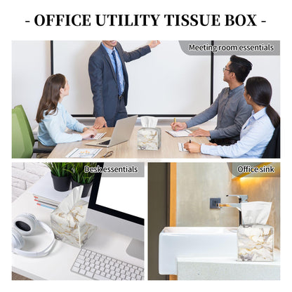 White Gold Marble Tissue Box Cover Square, Modern Abstract Marble Texture Tissue Box Holder Waterproof Leather Facial Paper Organizer Dispenser for Bathroom Home Car Nightstand Vanity Desk