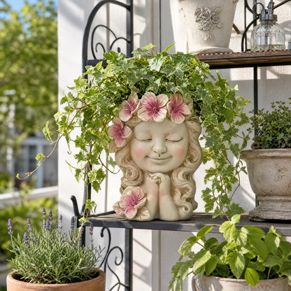 Mrlikale Flower Girl Head Planter Pot, Resin Face Planter for Indoor Outdoor Plants, Cute Succulent Pots with Drainage Hole, Decorative Plant Pots for Desk Patio Balcony Home Decor (White)