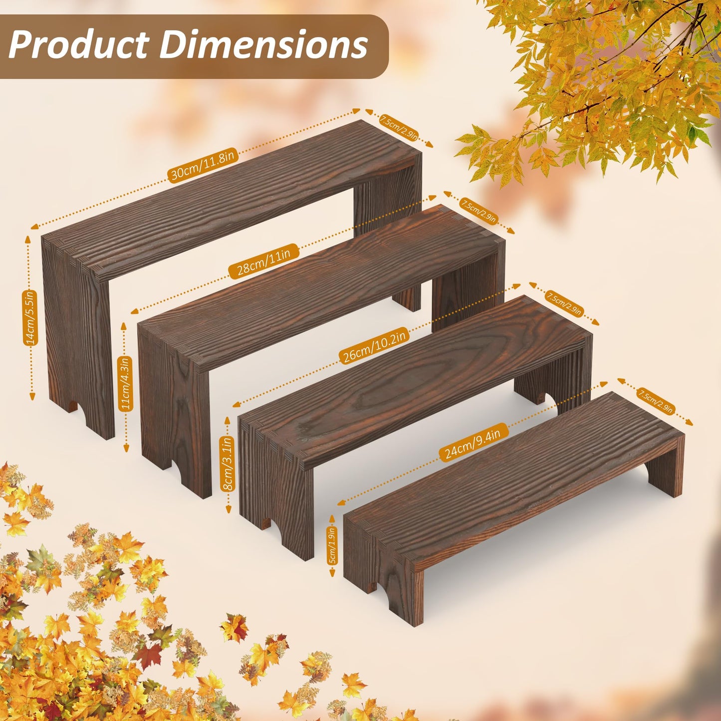 Nyamofly 2 Set Wooden Cupcake Stand for Decor, 4 Tiered Stackable Display Risers, Farmhouse Decor Wood Dessert Table Display Set for Party, Vendor Events, Dark Brown
